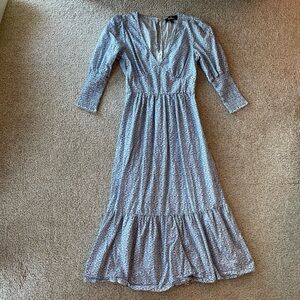 Lulu’s blue floral cottagecore empire waist ruffle flare puff sleeve dress XS